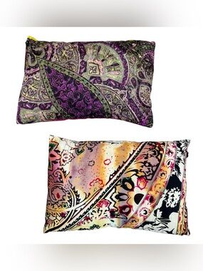 Set Of 2 ETRO Silk Throw Pillows 14x9 Red Pink Green Paisley Floral Designer
